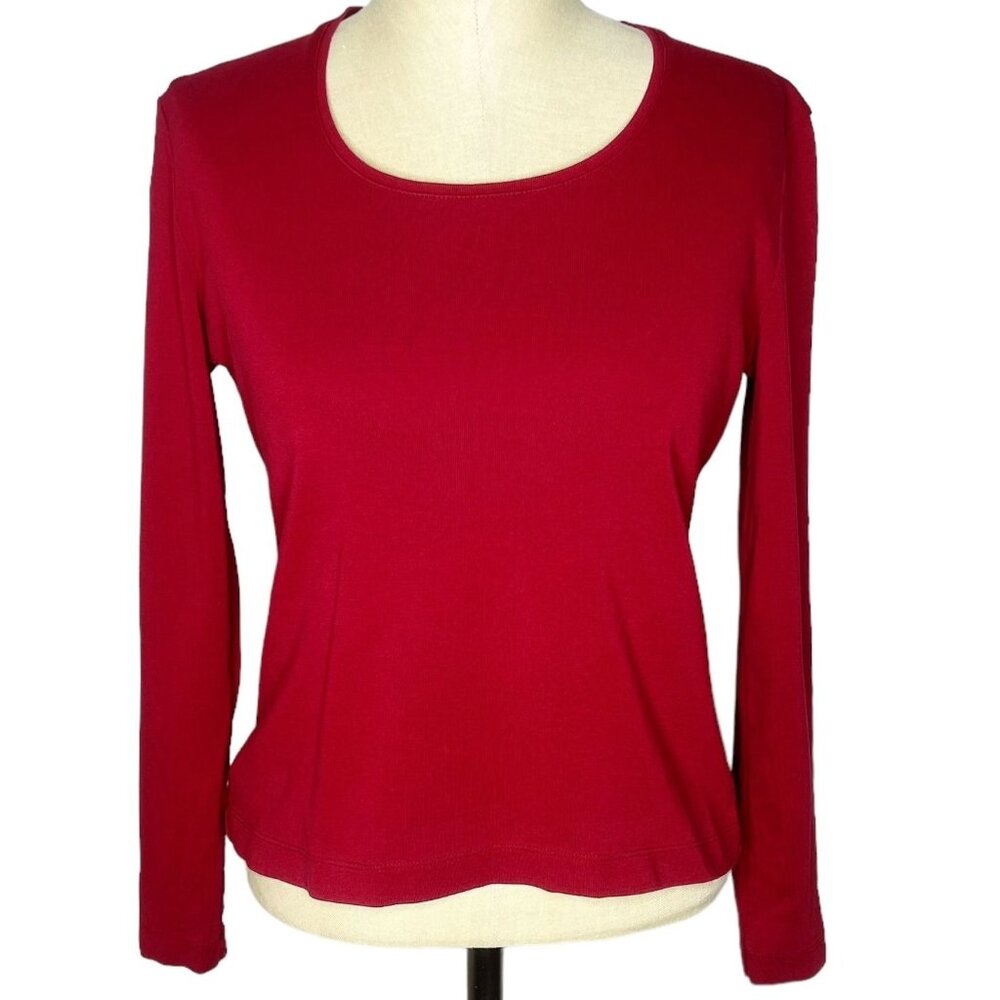 Loft Ann Taylor Top Womens Size L Red Long Sleeve Scoop Neck